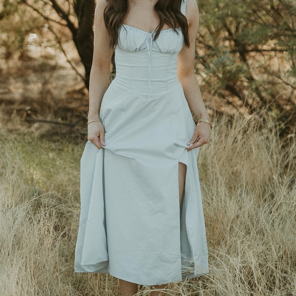 HOUSE OF CB 'Carmen' Soft Blue Cotton Bustier Sundress NWOT - Picture 5 of 5